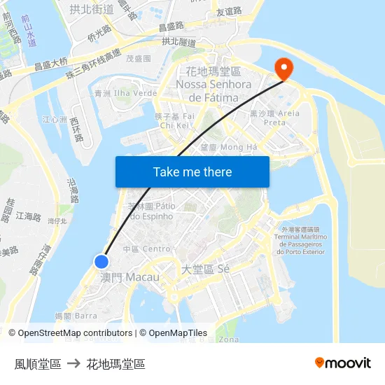 風順堂區 to 花地瑪堂區 map