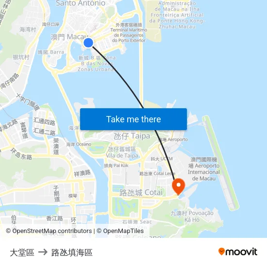 大堂區 to 路氹填海區 map