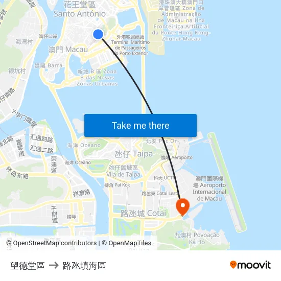 望德堂區 to 路氹填海區 map
