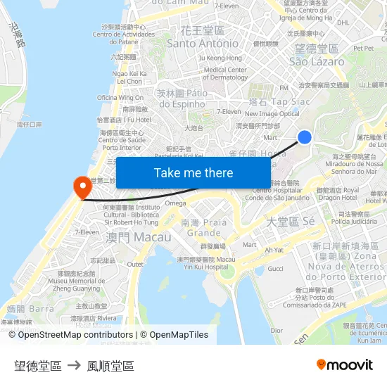 望德堂區 to 風順堂區 map