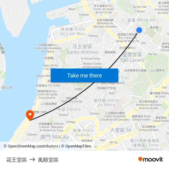 花王堂區 to 風順堂區 map