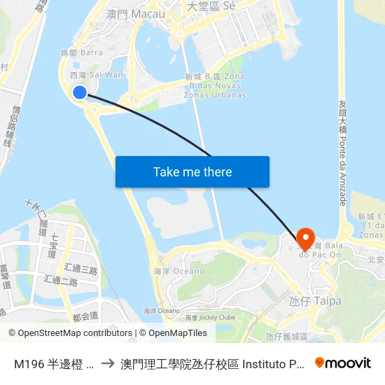 M196 半邊橙 Meia Laranja to 澳門理工學院氹仔校區 Instituto Politécnico De Macau (Taipa) map