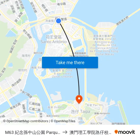 M63 紀念孫中山公園 Parque M. Dr. Sun Yat Sen, Dr. Sun Yat Sen Municipal Park to 澳門理工學院氹仔校區 Instituto Politécnico De Macau (Taipa) map