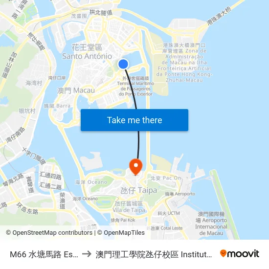 M66 水塘馬路 Est. Do Reservatório to 澳門理工學院氹仔校區 Instituto Politécnico De Macau (Taipa) map
