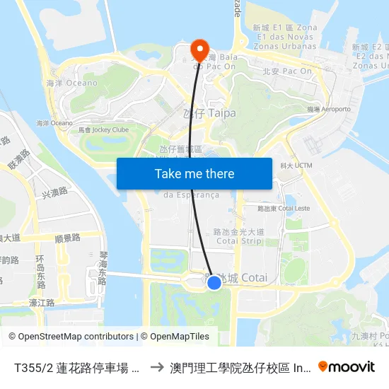 T355/2 蓮花路停車場 Auto-Silo Da Estrada Flor De Lótus to 澳門理工學院氹仔校區 Instituto Politécnico De Macau (Taipa) map