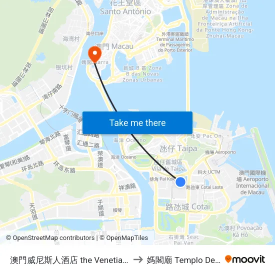 澳門威尼斯人酒店 the Venetian Macao to 媽閣廟 Templo De A-Ma map