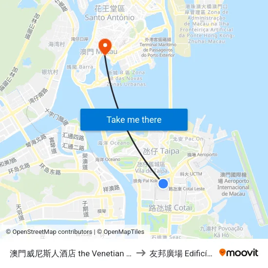 澳門威尼斯人酒店 the Venetian Macao to 友邦廣場 Edificío Aia map