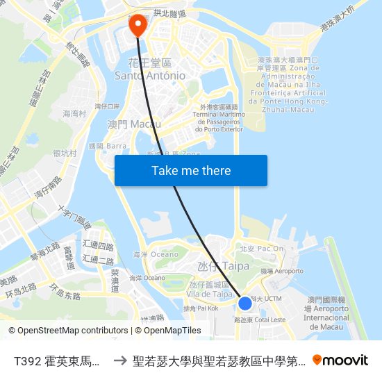 T392 霍英東馬路/新濠天地 Av. Dr. Henry Fok / C.O.D. to 聖若瑟大學與聖若瑟教區中學第六校 Universidade De São José&Colegio Diocesano De Sao Jose map