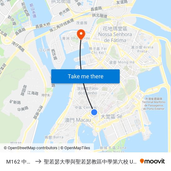 M162 中華廣場 China Plaza to 聖若瑟大學與聖若瑟教區中學第六校 Universidade De São José&Colegio Diocesano De Sao Jose map