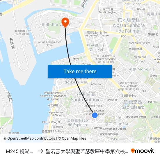 M245 鏡湖醫院 Hospital Kiang Wu to 聖若瑟大學與聖若瑟教區中學第六校 Universidade De São José&Colegio Diocesano De Sao Jose map