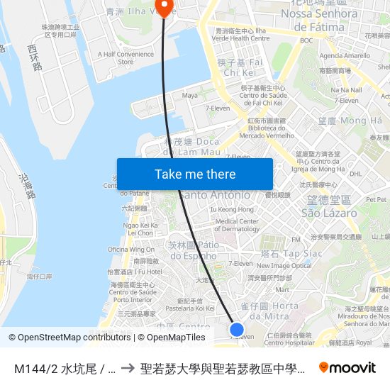 M144/2 水坑尾 / 天神巷 R. Campo / Travessa Dos Anjos to 聖若瑟大學與聖若瑟教區中學第六校 Universidade De São José&Colegio Diocesano De Sao Jose map