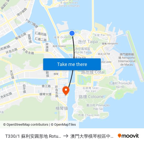 T330/1 蘇利安圓形地 Rotunda Leonel Sousa to 澳門大學橫琴校區中央教學樓東四座 map