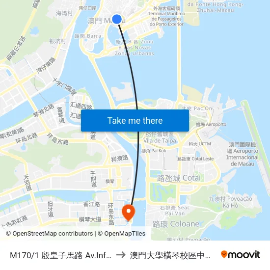 M170/1 殷皇子馬路 Av.Infante D. Henrique to 澳門大學橫琴校區中央教學樓東四座 map