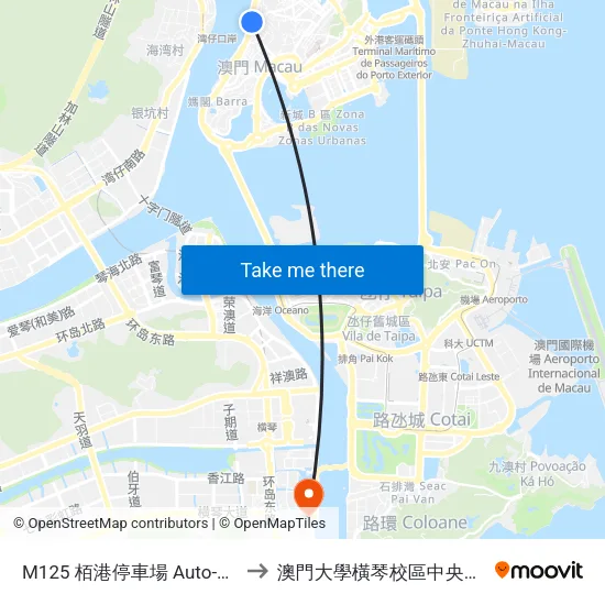 M125 栢港停車場 Auto-Silo Pak Kong to 澳門大學橫琴校區中央教學樓東四座 map