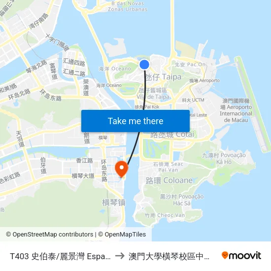 T403 史伯泰/麗景灣 Esparteiro/ Regency to 澳門大學橫琴校區中央教學樓東四座 map