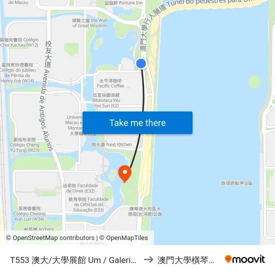T553 澳大/大學展館 Um / Galeria Da Universidade, Um / University Gallery to 澳門大學橫琴校區中央教學樓東四座 map