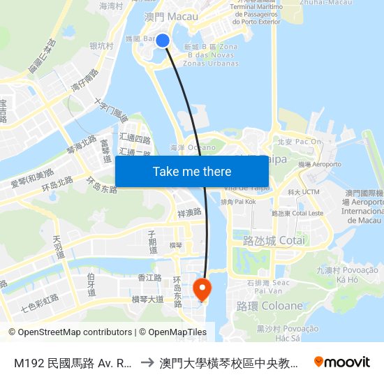 M192 民國馬路 Av. República to 澳門大學橫琴校區中央教學樓東四座 map