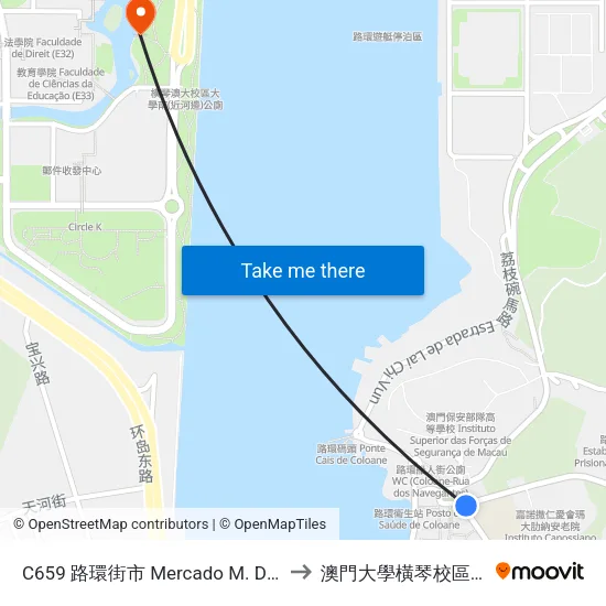 C659 路環街市 Mercado M. De Coloane, Coloane Market to 澳門大學橫琴校區中央教學樓東四座 map