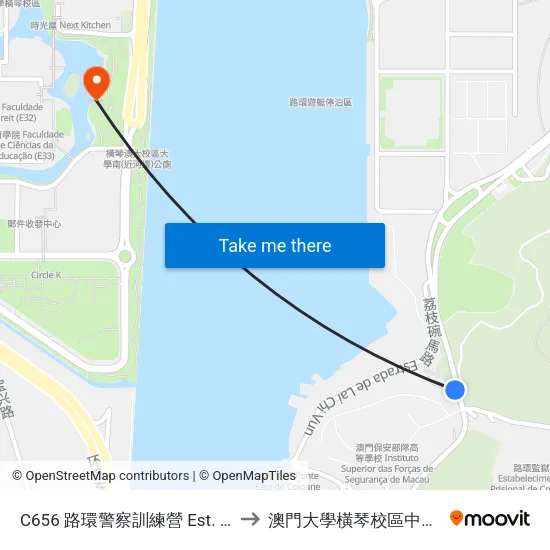C656 路環警察訓練營 Est. Do Campo/ Psp-1 to 澳門大學橫琴校區中央教學樓東四座 map