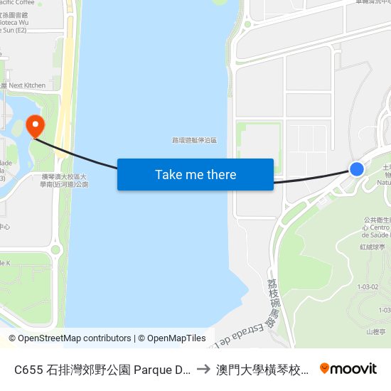 C655 石排灣郊野公園 Parque De Seac Pai Van, Seac Pai Van Park to 澳門大學橫琴校區中央教學樓東四座 map