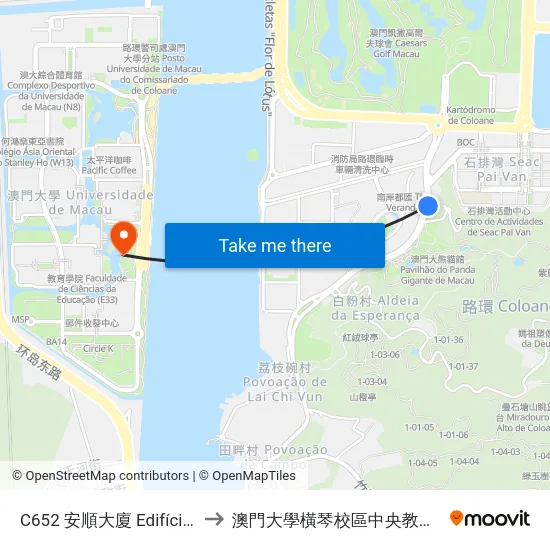 C652 安順大廈 Edifício on Son to 澳門大學橫琴校區中央教學樓東四座 map