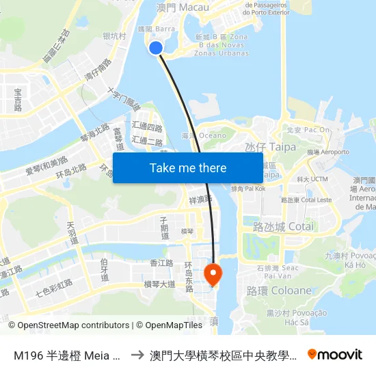 M196 半邊橙 Meia Laranja to 澳門大學橫琴校區中央教學樓東四座 map