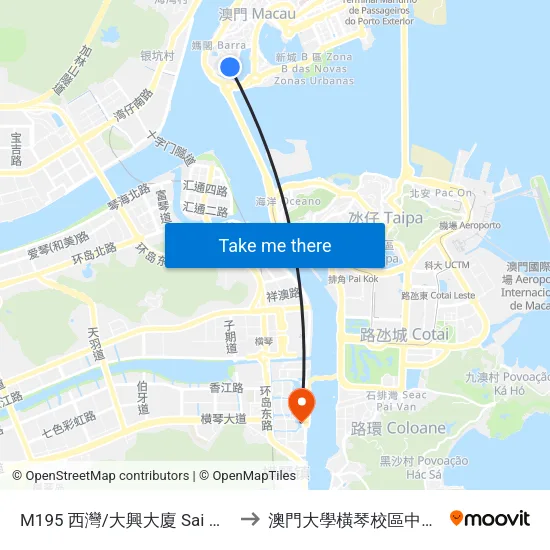 M195 西灣/大興大廈 Sai Wan/ Edf. Tai Heng to 澳門大學橫琴校區中央教學樓東四座 map