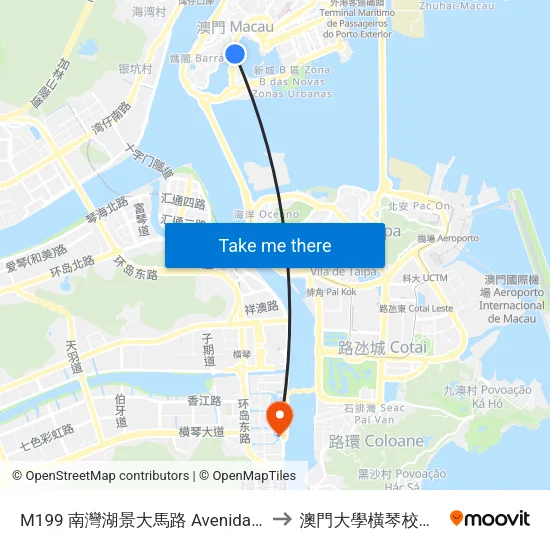 M199 南灣湖景大馬路 Avenida Panoramica Do Lago Nam Van to 澳門大學橫琴校區中央教學樓東四座 map