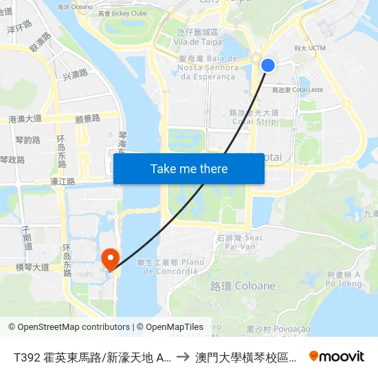 T392 霍英東馬路/新濠天地 Av. Dr. Henry Fok / C.O.D. to 澳門大學橫琴校區中央教學樓東四座 map