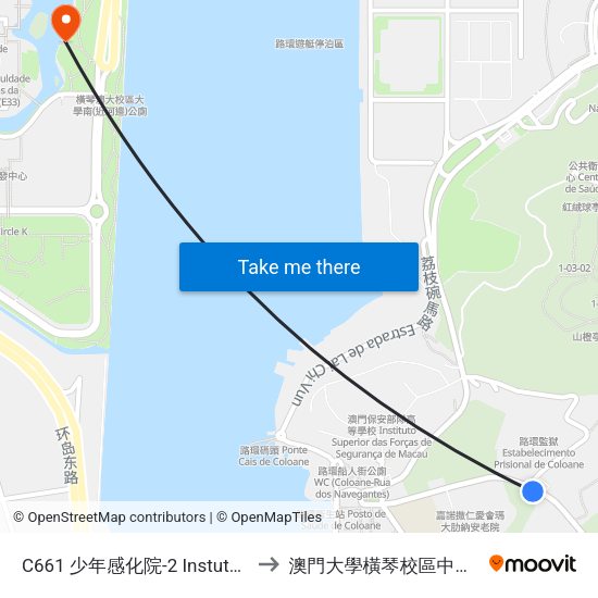 C661 少年感化院-2 Instututo De Menores-2 to 澳門大學橫琴校區中央教學樓東四座 map
