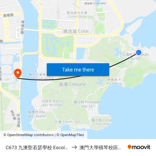 C673 九澳聖若瑟學校 Escola De S. José De Ká-Hó to 澳門大學橫琴校區中央教學樓東四座 map