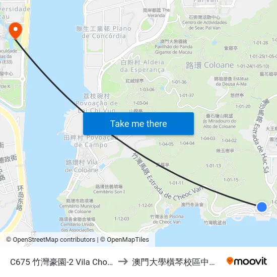 C675 竹灣豪園-2 Vila Chok Wan Hou Un-2 to 澳門大學橫琴校區中央教學樓東四座 map