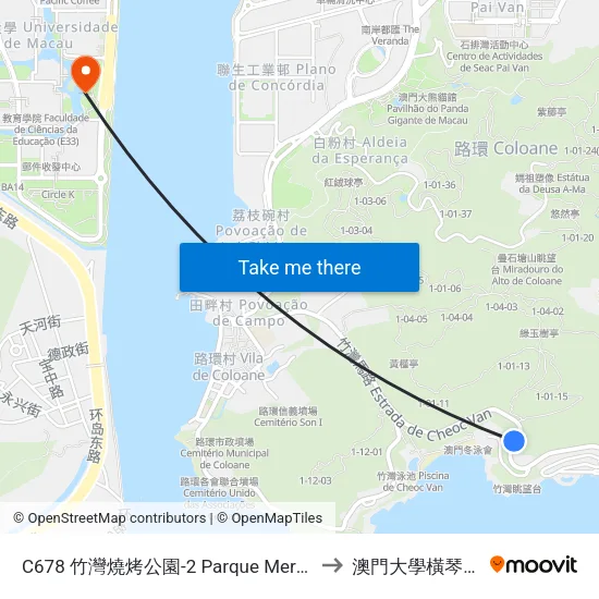 C678 竹灣燒烤公園-2 Parque Merendas Cheoc Van-2, Cheoc Van Barbecue Park-2 to 澳門大學橫琴校區中央教學樓東四座 map