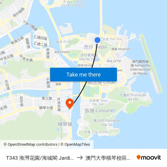T343 海灣花園/海城閣 Jardim Hoi Van / Hoi Cheng to 澳門大學橫琴校區中央教學樓東四座 map