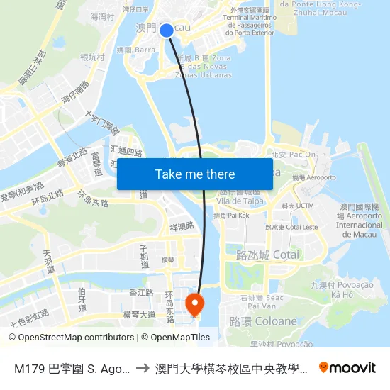 M179 巴掌圍 S. Agostinho to 澳門大學橫琴校區中央教學樓東四座 map