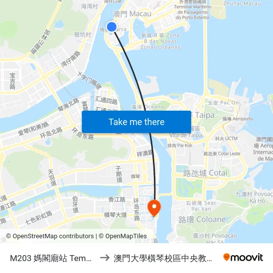 M203 媽閣廟站 Templo Á MA to 澳門大學橫琴校區中央教學樓東四座 map