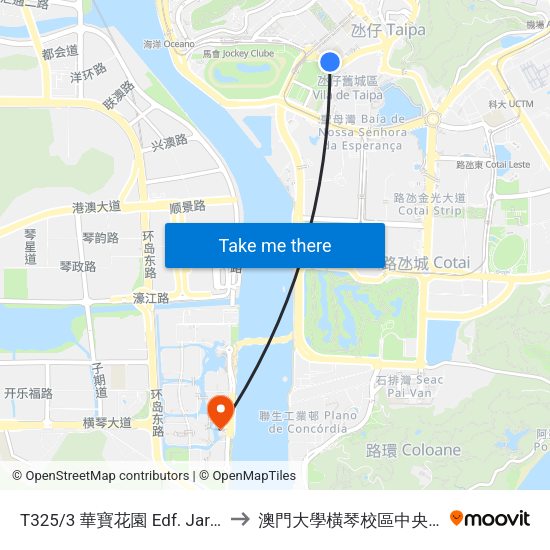 T325/3 華寶花園 Edf. Jardim De Va Pou to 澳門大學橫琴校區中央教學樓東四座 map