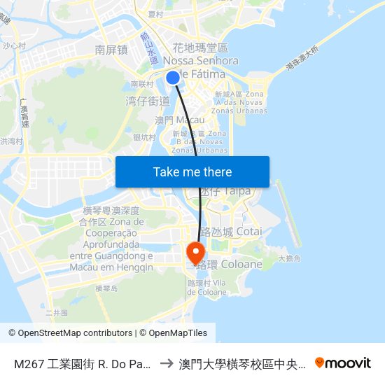M267 工業園街 R. Do Parque Industrial to 澳門大學橫琴校區中央教學樓東四座 map