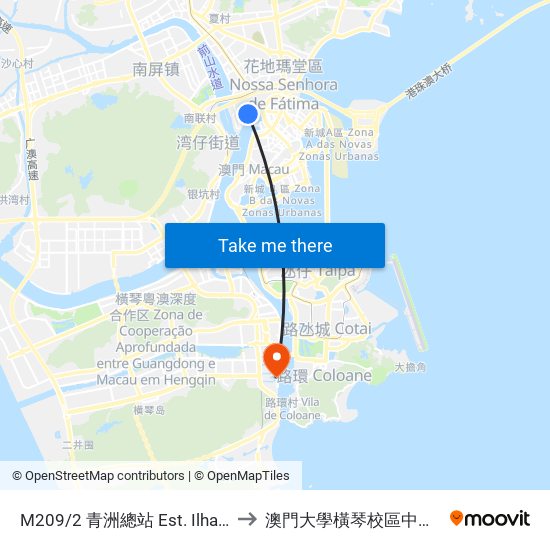 M209/2 青洲總站 Est. Ilha Verde/ Terminal to 澳門大學橫琴校區中央教學樓東四座 map