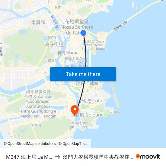 M247 海上居 La Marina to 澳門大學橫琴校區中央教學樓東四座 map