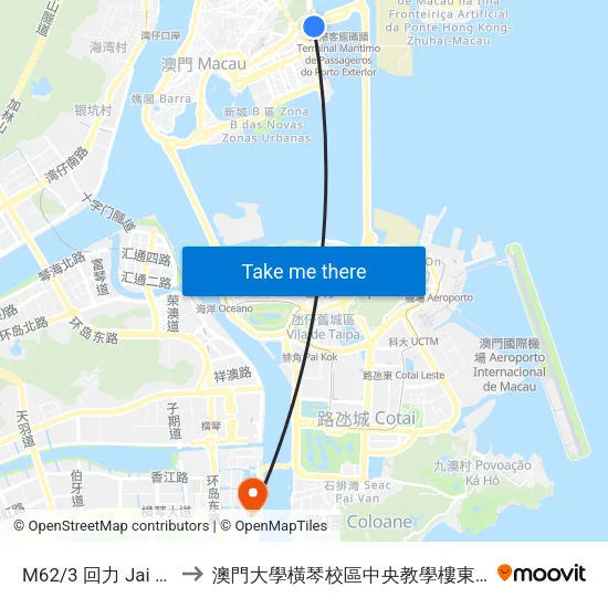 M62/3 回力 Jai Alai to 澳門大學橫琴校區中央教學樓東四座 map
