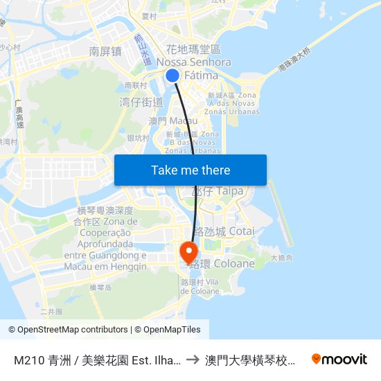 M210 青洲 / 美樂花園 Est. Ilha Verde / Edf. Mei LOK Garden to 澳門大學橫琴校區中央教學樓東四座 map