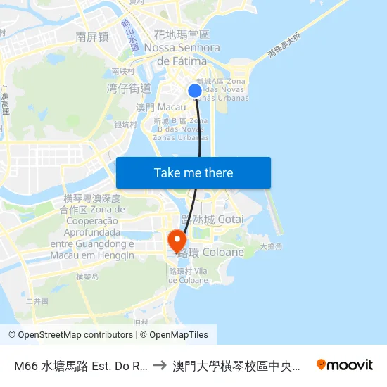 M66 水塘馬路 Est. Do Reservatório to 澳門大學橫琴校區中央教學樓東四座 map