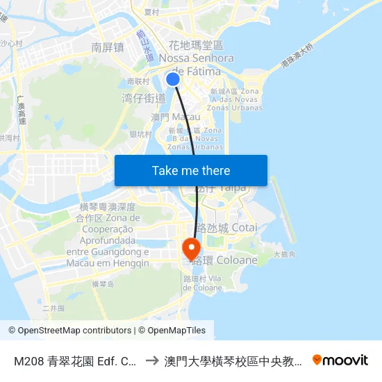 M208 青翠花園 Edf. Cheng Choi to 澳門大學橫琴校區中央教學樓東四座 map