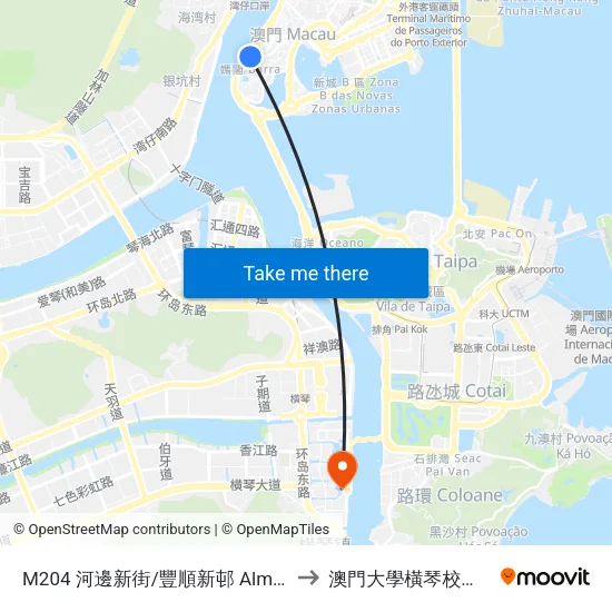 M204 河邊新街/豐順新邨 Alm. Sérgio / Fong Son San Chun to 澳門大學橫琴校區中央教學樓東四座 map