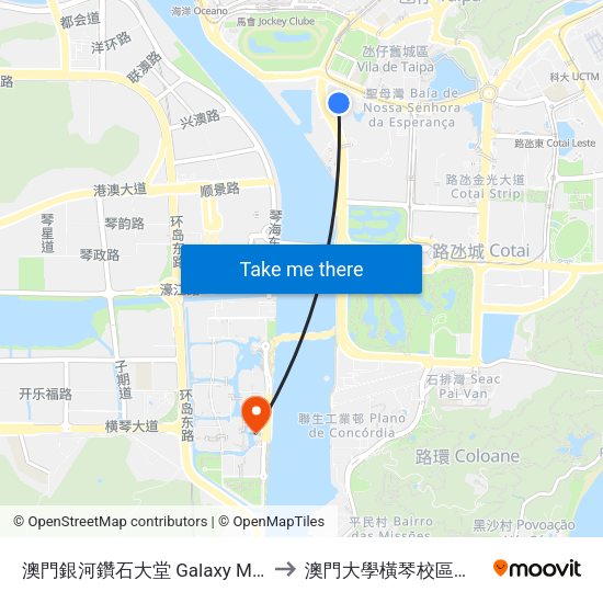 澳門銀河鑽石大堂 Galaxy Macau Diamond Lobby to 澳門大學橫琴校區中央教學樓東四座 map