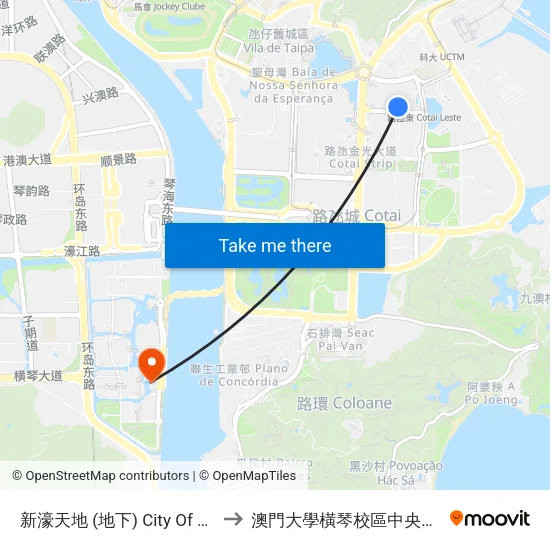 新濠天地 (地下) City Of Dreams (G/F) to 澳門大學橫琴校區中央教學樓東四座 map