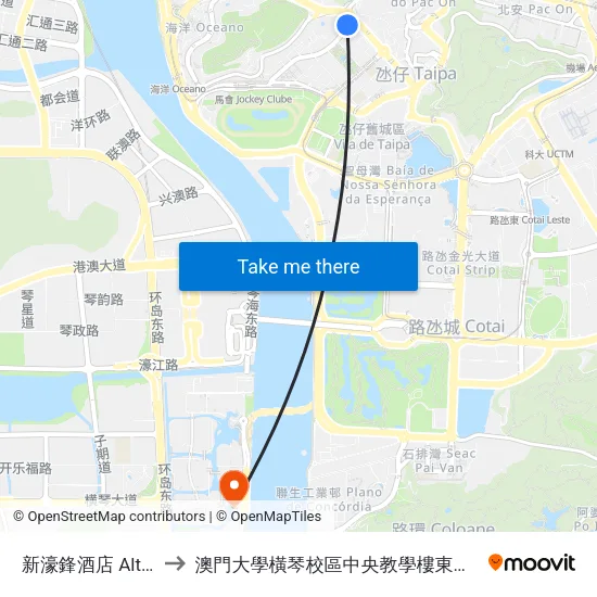 新濠鋒酒店 Altira to 澳門大學橫琴校區中央教學樓東四座 map
