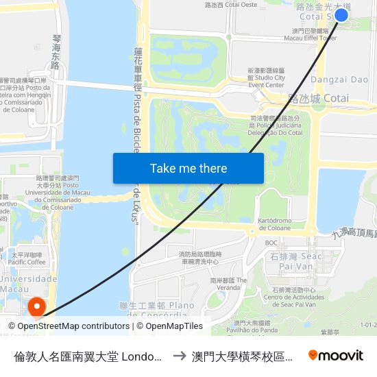 倫敦人名匯南翼大堂 Londoner Grand South Lobby to 澳門大學橫琴校區中央教學樓東四座 map