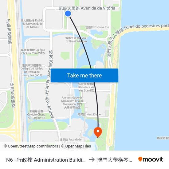 N6 - 行政樓 Administration Building, Edificio Adminstrativo Da Universidade to 澳門大學橫琴校區中央教學樓東四座 map